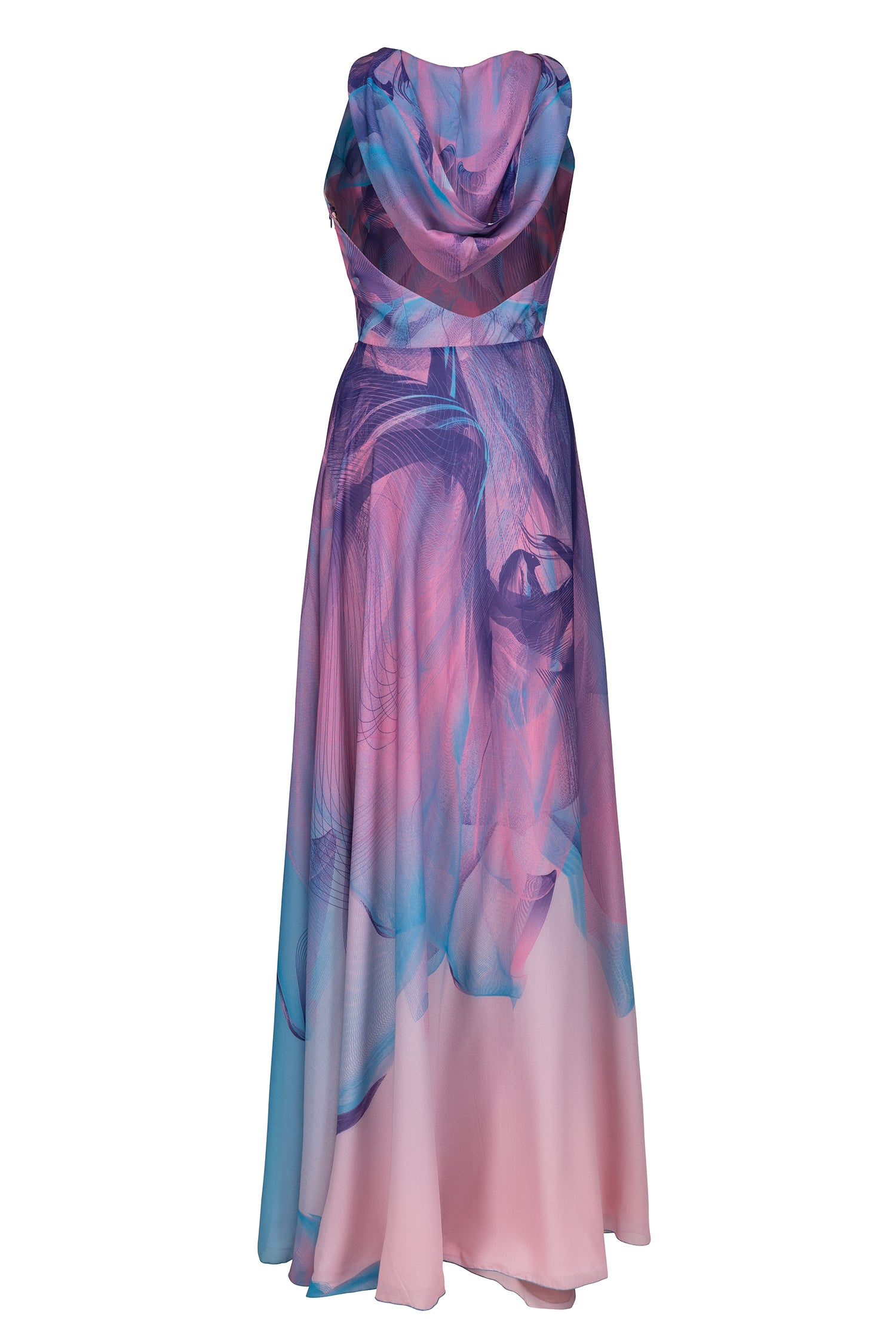 Pink Blue Sunset Print Hooded Dress