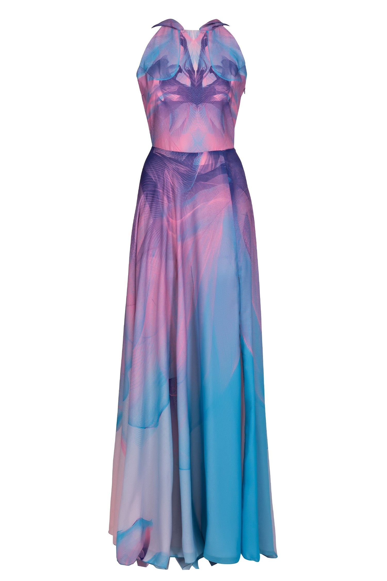 Pink Blue Sunset Print Hooded Dress