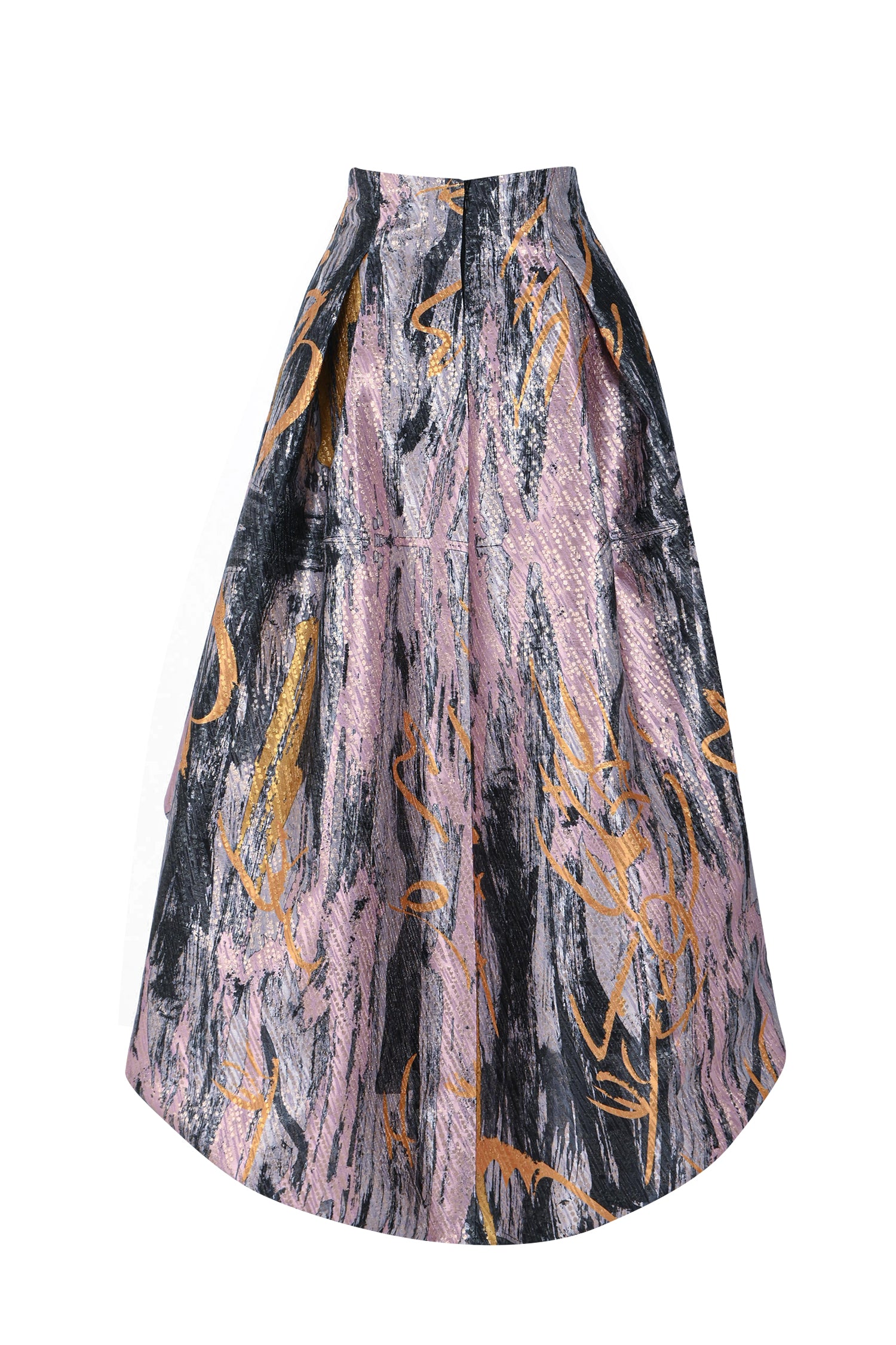 Pink Multicolor Asymmetric Brocade Skirt