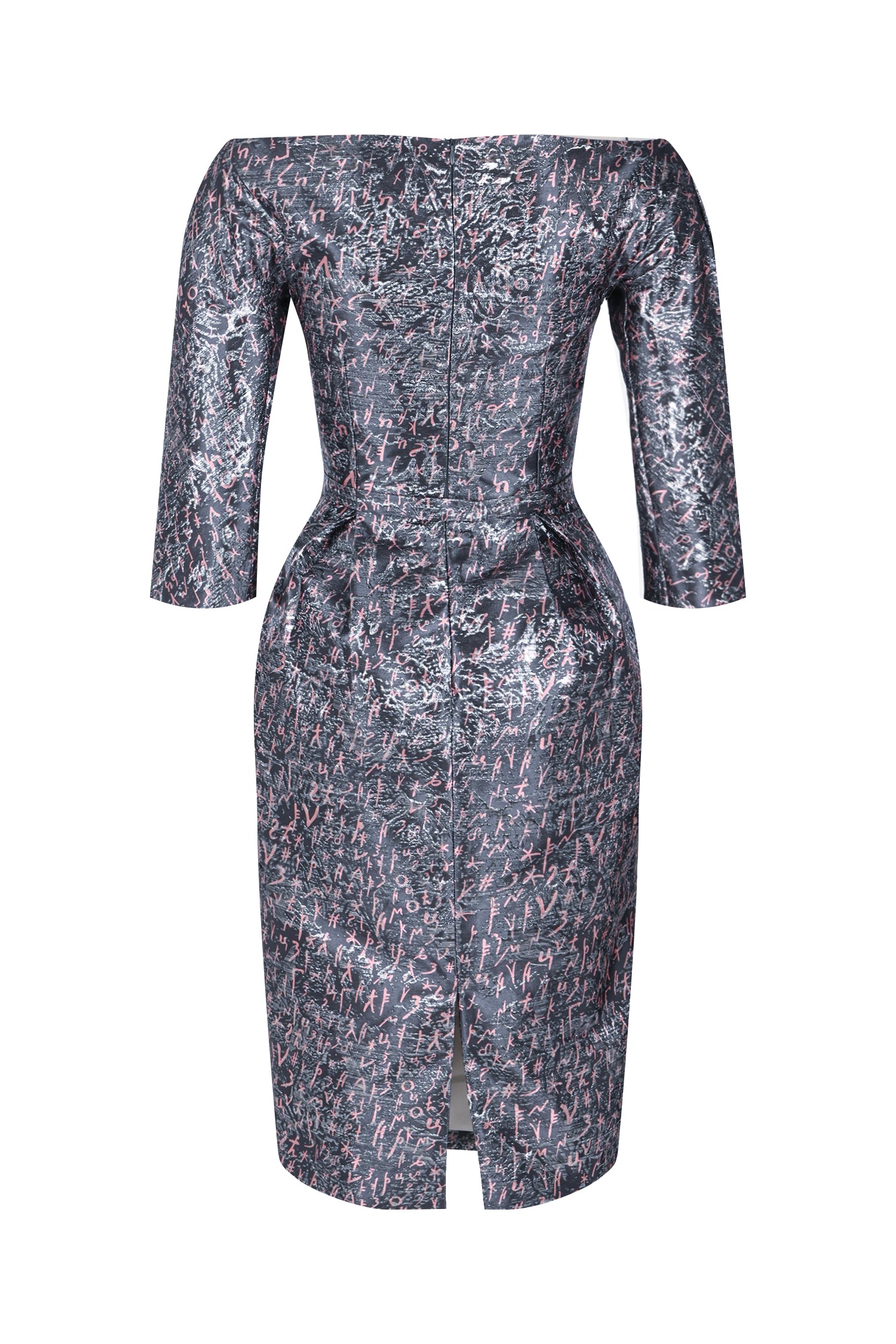 Pink Metallic Grey Off Sleeved Bosančica Print Brocade Dress