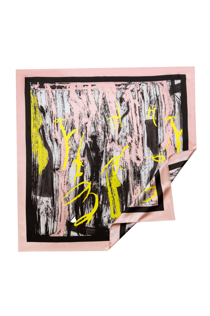 Pink Yellow Black Lines Bosančica Silk Scarf