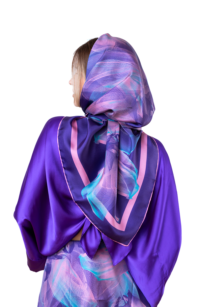 Purple Turquoise Pink Violet Medusae Rectangular Silk Scarf