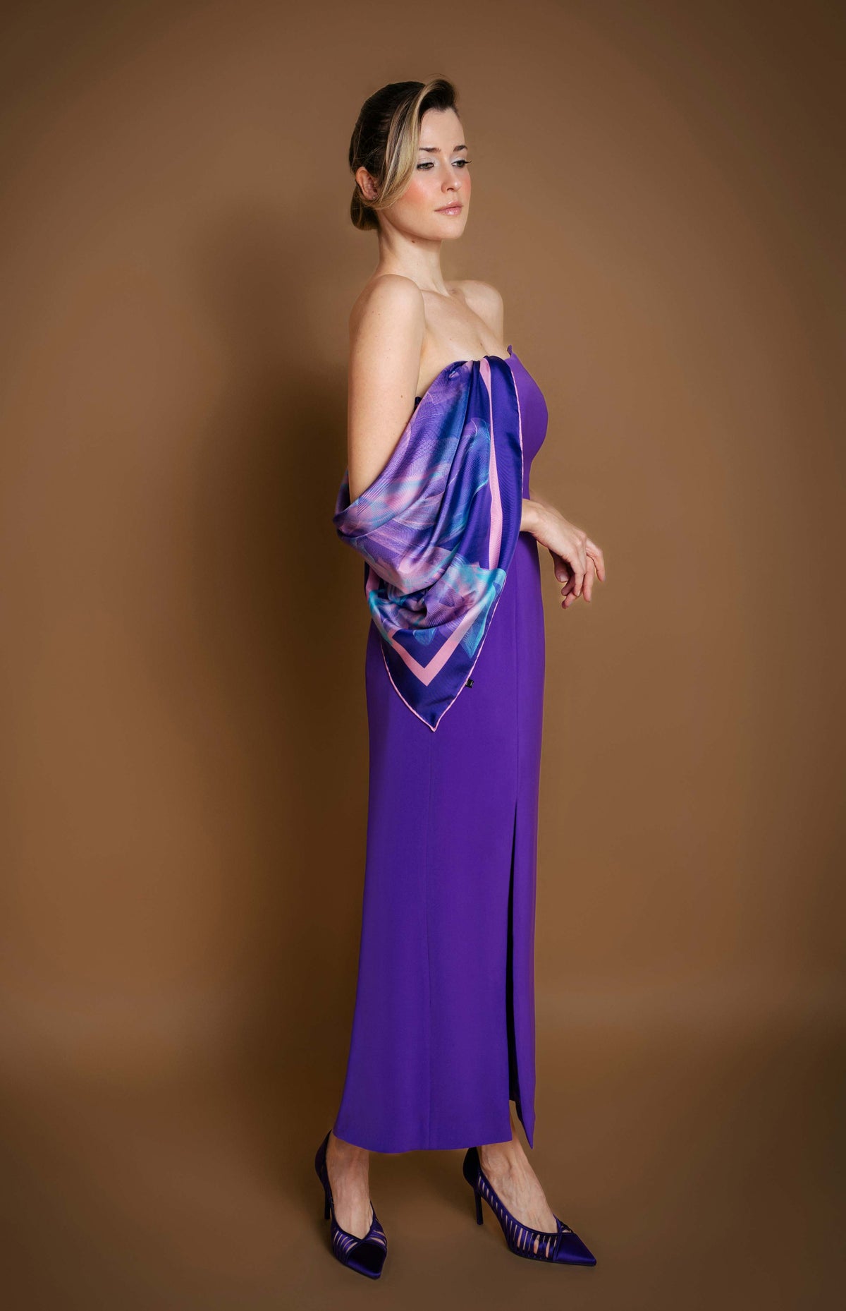 Purple Turquoise Pink Violet Medusae Rectangular Silk Scarf