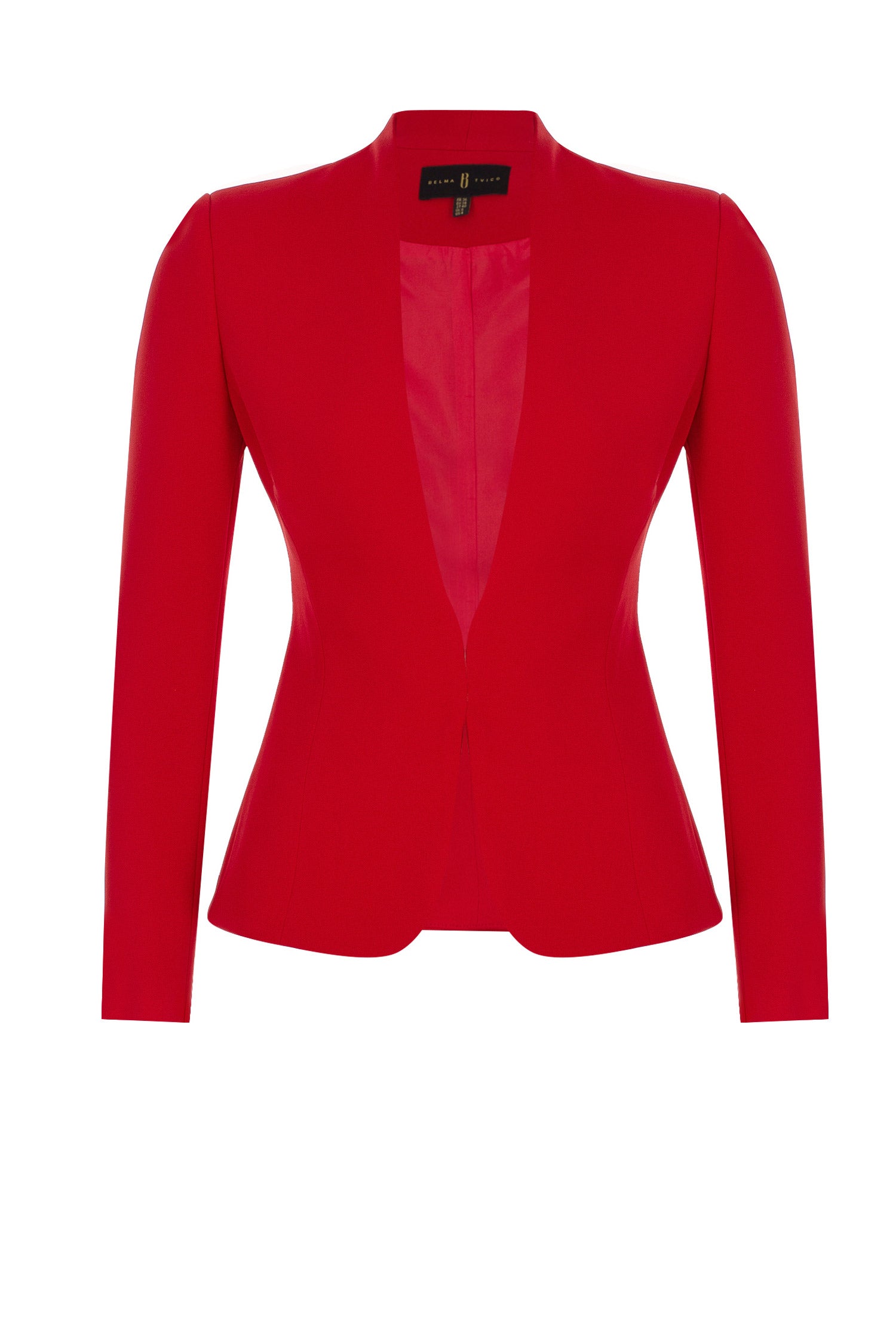 Red Crepe Hip Length Cinched Blazer Suit