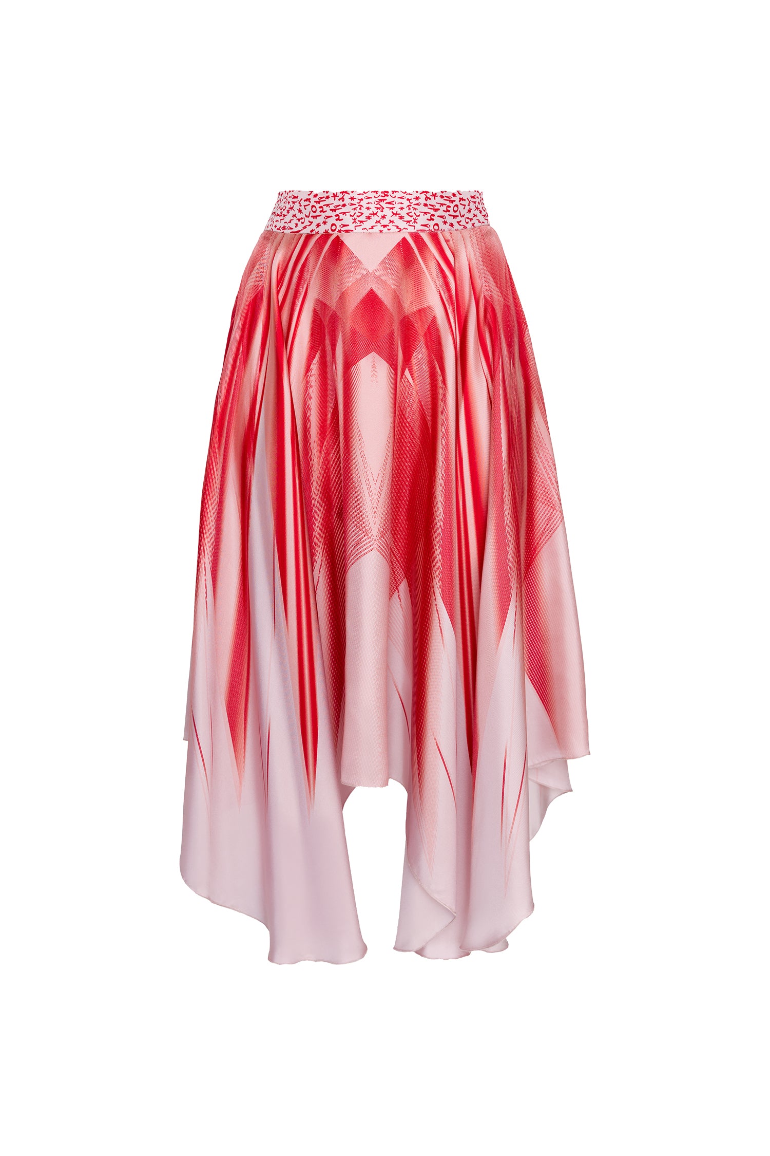 Red Multicolor Asymmetric Silk Twill Skirt