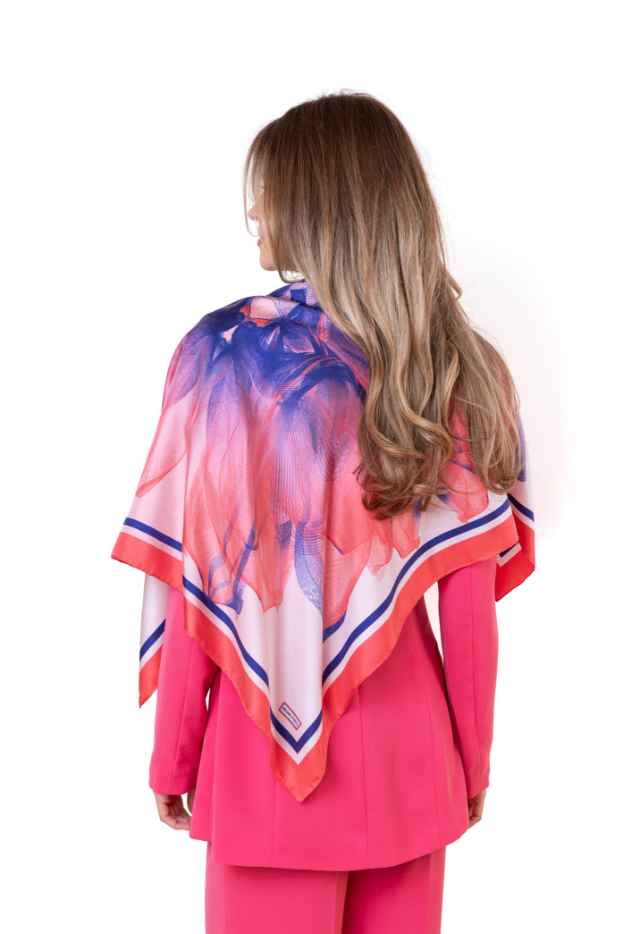 Strawberry Pink Blue Candy Sunset Printed Silk Scarf