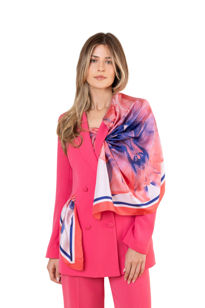 Strawberry Pink Blue Candy Sunset Printed Silk Scarf