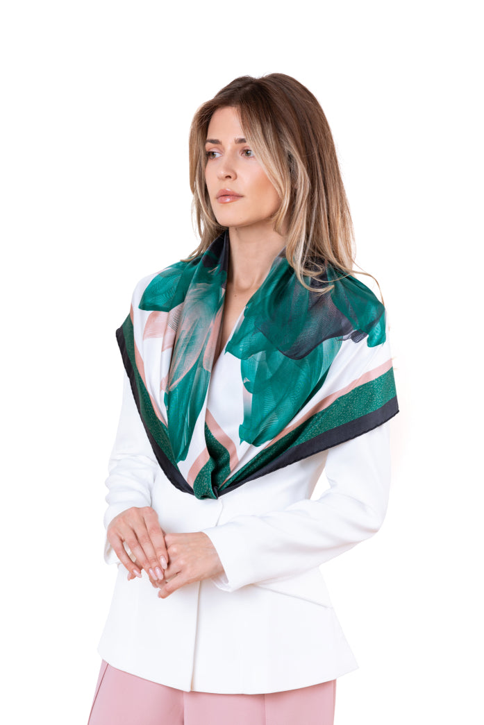 Green Nude Pink Una Printed Silk Scarf