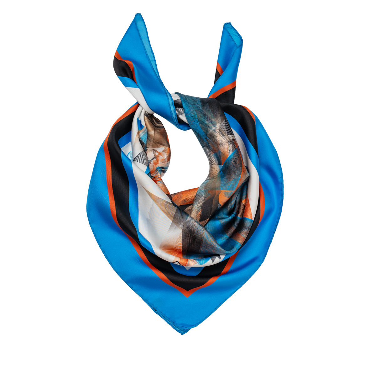 Blue Black Orange Lagoon Silk Twill Scarf
